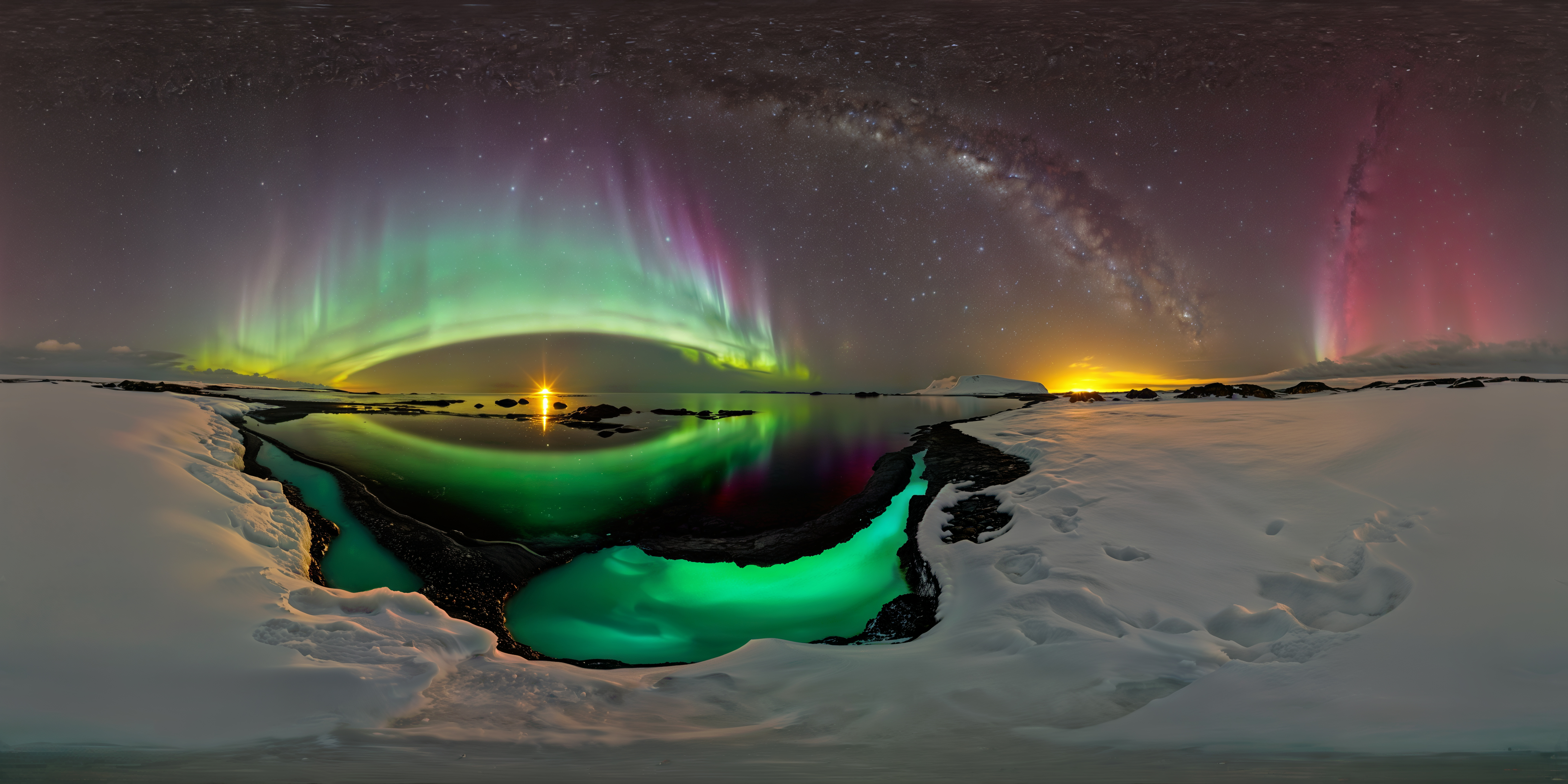 Black Ice Shore Under the Aurora