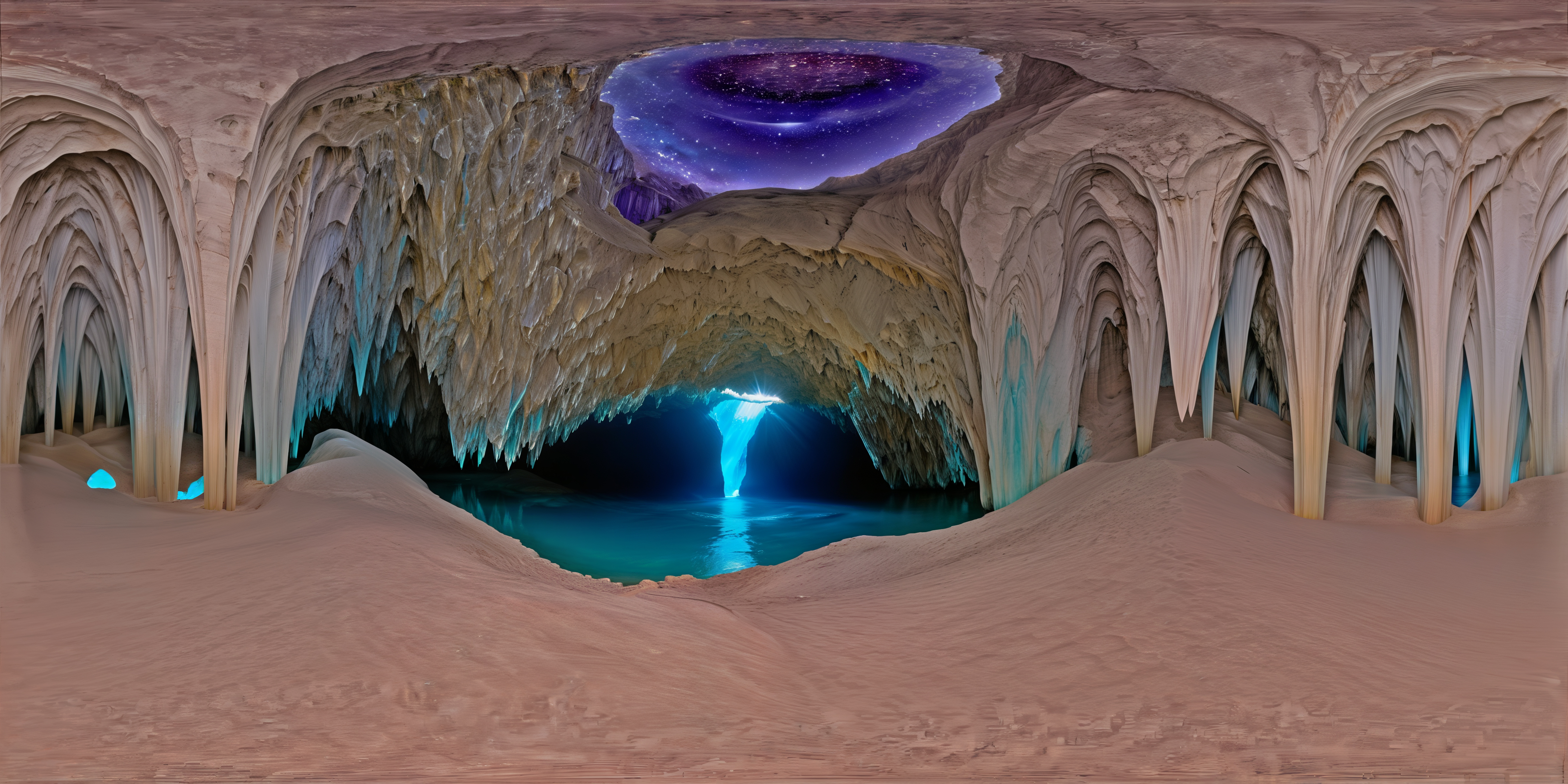 Glowing Crystal Cavern and Underground Waterfall