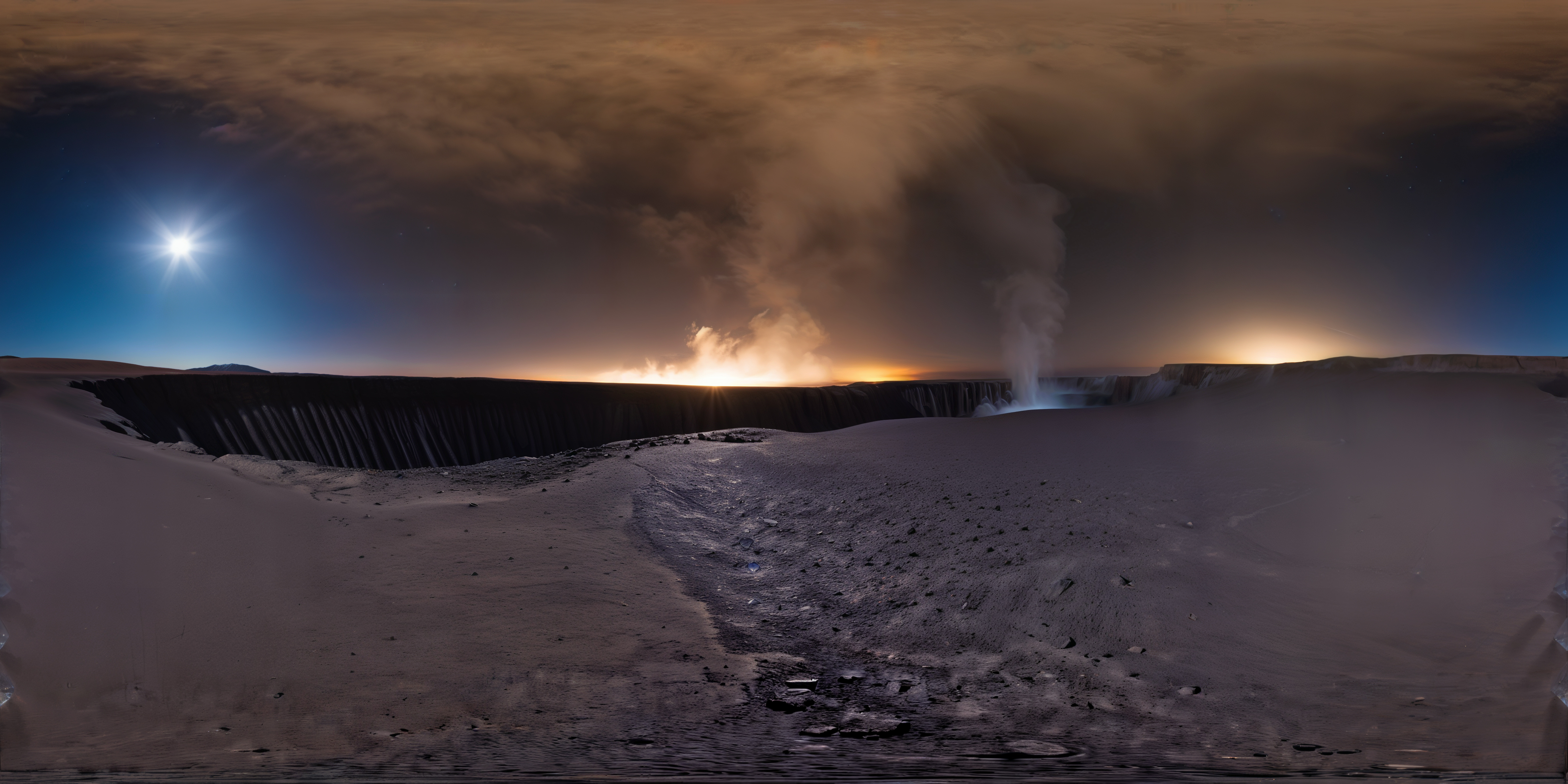 Moonlit Volcanic Lake and Obsidian Terrain
